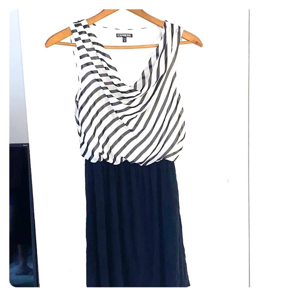 Express black and white cowl neck dress